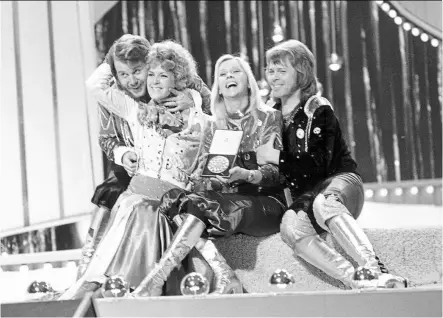  ?? Waterloo. ?? in this april 6, 1974 file photo, swedish pop group abba celebrates after winning the 1974 Eurovision song Contest with the track — photos: ap