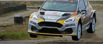  ?? ?? Gareth Sayers pushed his rapid Ford Fiesta Rally2 up to second place at the finish