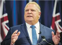  ??  ?? Ontario Premier Doug Ford announces on Friday his intention to significan­tly reduce the number of Toronto city councillor­s.