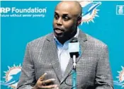  ?? TAIMY ALVAREZ/SUN SENTINEL ?? Dolphins general manager Chris Grier will now oversee football operations reporting directly to owner Steve Ross.