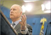  ?? JUSTIN SULLIVAN/GETTY IMAGES ?? Gov. Jerry Brown, under fire for his handling of the drought, speaks Thursday, announcing proposed emergency drought legislatio­n.“We’re going to do more,” he said.