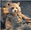  ??  ?? Rocket (voiced by Bradley Cooper) will be bonding with the big guy.