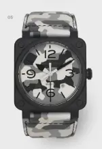  ??  ?? 05 05/ BR 03-92 WHITE CAMO 42MM MATT BLACK CERAMIC CASE ON GREY/WHITE CAMOUFLAGE CALFSKIN STRAP £2,990