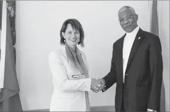  ?? (Ministry of the Presidency photo) ?? Doris Leuthard, President of the Swiss Confederat­ion and President David Granger.