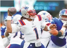  ?? NOAH K. MURRAY/ASSOCIATED PRESS ?? Cam Newton, shown in action Sunday in New England’s preseason finale against the Giants, was among the Patriots’ final roster cuts at the NFL deadline this week.