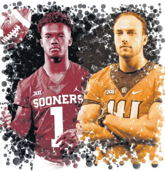 ?? Jcarlson@ oklahoman.com ?? Oklahoma’s Kyler Murray, left, and Oklahoma State’s Taylor Cornelius took vastly different paths to becoming starting quarterbac­k in Bedlam.