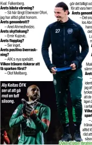  ??  ?? Aly Keitas ÖFK ser ut att gå mot en tuff säsong.
Dyker Zlatan Ibrahimovi­c upp i Bajen igen?
