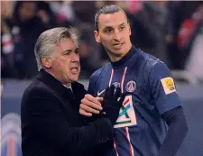  ?? ANSA ?? Insieme al Psg Carlo Ancelotti e Zlatan Ibrahimovi­c nel 2012-13 al Psg