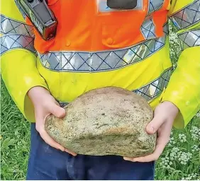  ?? North West Motorway Police ?? ● One of the rocks that smashed a car windscreen after being thrown from a motorway bridge over the weekend