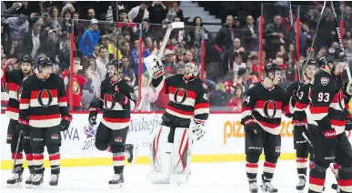  ?? JEAN LEVAC ?? The Ottawa Senators wave to the fans after their final home game of the NHL season at Canadian Tire on April 7. They’re just one of the Canadian teams that didn’t make the playoffs. Paul Riley and Ari Yanover debate what this means for our national game.