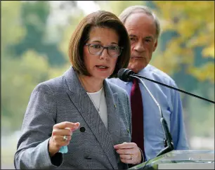  ?? PATRICK SEMANSKY / ASSOCIATED PRESS ?? Sen. Catherine Cortez Masto, D-nev., speaks
Sept. 14 on Capitol Hill in Washington to advocate for additional investment­s in zero-emission school buses.