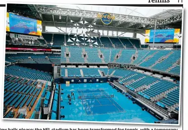  ?? GETTY IMAGES ?? New balls please: the NFL stadium has been transforme­d for tennis, with a temporary three-sided structure combining with one existing stand to make a capacity of 14,000