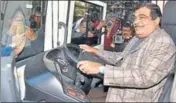  ?? PTI ?? Union minister for road transport Nitin Gadkari at the inaugurati­on of two EV charging points in New Delhi on Thursday