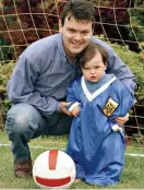  ?? ?? £6m tag: Steve Hodge with his son Elliot in the football shirt