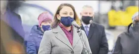  ?? Paul Buckowski / Times Union ?? Doreen M. Harris, president and CEO of NYSERDA, speaks at a press conference at the Port of Albany in January.