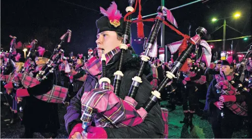  ??  ?? Edinburgh The Diva and District Pipes and Drums brought a welcome touch of traditiona­l Scottish colour to Edinburgh last night as the Hogmanay party got into full swing. The all-female band was formed specifical­ly for this year’s big celebratio­ns.