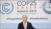  ?? AP ?? UN Secretary-general Antonio Guterres arrives for a news conference at the COP25 summit in Madrid, Spain, on Sunday.