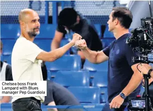  ??  ?? Chelsea boss Frank Lampard with Blues manager Pep Guardiola