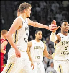  ?? CURTIS COMPTON / CCOMPTON@AJC.COM ?? Perhaps the biggest positive surprise in Georgia Tech’s remarkable season has been the performanc­e of blockmeist­er Ben Lammers, who’s averaging 14.4 points and 9.3 rebounds.