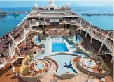  ??  ?? Top deck: Pools and views on MSC Fantasia Picture: MSC CRUISES