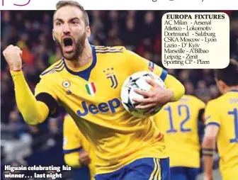  ??  ?? Higuain celebratin­g his winner… last night