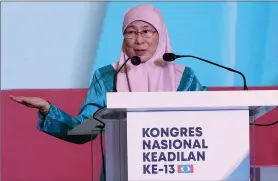  ??  ?? Dr Wan Azizah delivers her policy speech at the party’s 13th National Congress. — Bernama photo
