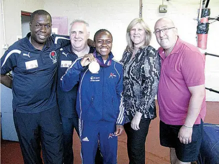  ?? ?? OLD FRIENDS:
Terri Kelly [second from right] alongside Nicola Adams and other Haringey stalwarts like Brian John [far left] and Gerry Willmott [second from left]