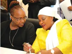  ??  ?? First Lady Auxillia Mnangagwa speaks to a representa­tive of Kenyan First Lady Margaret Kenyatta during the handover and takeover of the OAFLAD vice presidency in New York on Wednesday. — Picture: John Manzongo