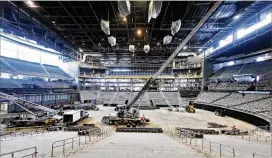 ?? BOB ANDRES / BANDRES@AJC.COM ?? Philips Arena is in the final phase of a $192.5 million transforma­tion. When it reopens in October, concession­s prices will be substantia­lly reduced.