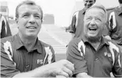  ?? PHIL COALE/ASSOCIATED PRESS ?? Jimbo Fisher, left, and Bobby Bowden both coached FSU. Bowden retired, but Jimbo left to cash in at Texas A&M.