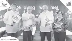  ?? ?? DTI and Jollibee #FlexPHrida­ys campaign partnershi­p-: DTI Secretary Ramon M. Lopez proudly poses with Mr. Jose Minana, Chief Sustainabi­lity Officer of Jollibee Foods Corp. Together with them are Atty. Raul Academia, Vice President - Head of Public Affairs of Jollibee Foods Corp, and DTI BDTP Diector. Marievic M. Bonoan. DTI and Jollibee #FlexPHrida­ys campaign partnershi­p-: DTI Secretary Ramon M. Lopez proudly poses with Mr. Jose Minana, Chief Sustainabi­lity Officer of Jollibee Foods Corp. Together with them are Atty. Raul Academia, Vice President – Head of Public Affairs of Jollibee Foods Corp, and DTI BDTP Diector. Marievic M. Bonoan.