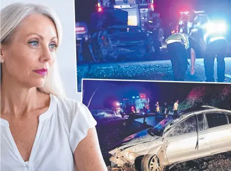  ?? ?? Melissa McGuinness, the scene of the accident caused by her son Jordan, and the accident at Currumbin Creek Rd.