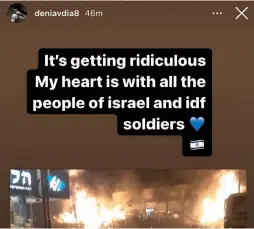  ?? (Courtesy) ?? DENI AVDIJA’S social media post this week in support of Israel and the IDF.