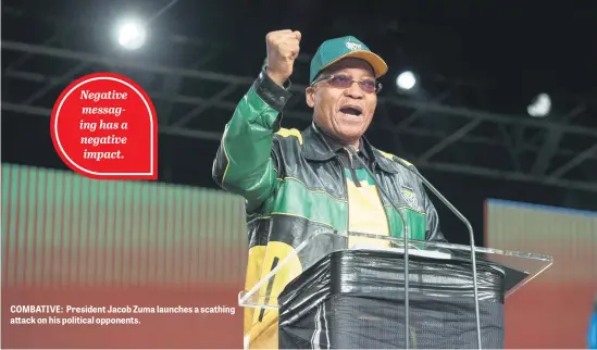  ??  ?? COMBATIVE: President Jacob Zuma launches a scathing attack on his political opponents.