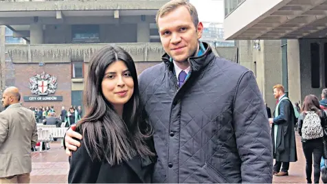  ??  ?? Matthew Hedges and his wife Daniela Tejada, who said the court hearing lasted five minutes and his lawyer had not been in court