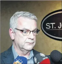  ?? JOE GIBBONS/THE TELEGRAM ?? St. John’s Mayor Danny Breen speaks to reporters Tuesday at city hall.