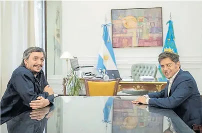  ??  ?? Respaldo. El diputado Máximo Kirchner, jefe del bloque del Frente de Todos, visitó a Kicillof en La Plata