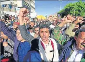  ?? ?? Houthi supporters shout slogans during a demonstrat­ion in the Yemeni capital Sanaa against the Saudi-led coalition.