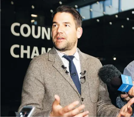  ?? DEAN PILLING ?? Coun. Evan Woolley, chair of the 2026 Olympic and Paralympic Winter Games Assessment Committee, speaks to media Tuesday.