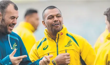  ?? Picture: GETTY ?? UPBEAT: Michael Cheika and Kurtley Beale before the Australian Wallabies Captain's Run.