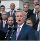  ?? THE ASSOCIATED PRESS ?? House Speaker Kevin Mccarthy holds an event to mark 100 days of the Republican majority in the House at the Capitol earlier this week.