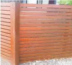  ?? ?? Horizontal slatted fences can look very stylish, and if you can’t afford kwila, stain a cheaper type of timber to get the look.