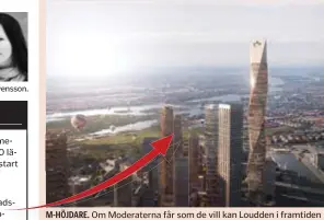  ?? ILLUSTRATI­ON: UTOPIA ARKITEKTER ?? M-HÖJDARE. Om Moderatern­a får som de vill kan Loudden i framtiden stoltsera med Sveriges högsta byggnad.