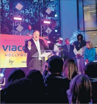  ?? Jesse Grant Getty Images for Viacom ?? BOB BAKISH became Viacom’s third chief in as many months when he stepped in as acting CEO in mid-November. Above, he speaks at a January event to tout Viacom’s new space in Hollywood.