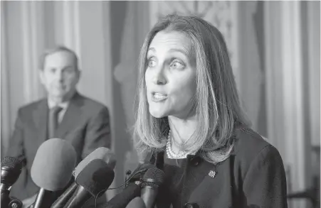  ??  ?? Minister of Foreign Affairs Chrystia Freeland speaks with the U.S. Senate foreign relations committee in Washington, D.C.