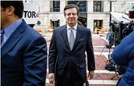  ?? AL DRAGO / THE NEW YORK TIMES ?? Paul Manafort, President Donald Trump’s former campaign chairman, departs an arraignmen­t hearing recently in Alexandria, Va. Sentencing guidelines called for him to receive 19 to 24 years, yet he got just under four years.