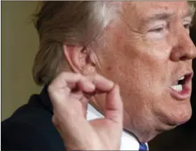  ?? EVAN VUCCI — THE ASSOCIATED PRESS ?? President Donald Trump speaks during a bill signing event for the “Department of Veterans Affairs Accountabi­lity and Whistleblo­wer Protection Act of 2017” in the East Room of the White House, Friday in Washington.