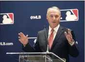  ?? CHARLES REX ARBOGAST — THE ASSOCIATED PRESS ?? Major League Baseball commission­er Rob Manfred responds to a question Thursday during a news conference in Chicago.