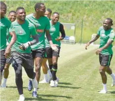  ?? — AFP ?? Nigeria’s forward Victor Moses (right) attends a training session with team-mates at Essentuki Arena in southern Russia on Thursday, ahead of Russia 2018 World Cup.