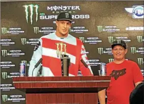  ?? ROSS GIENIECZKO/BOSTON HERALD. ?? New England Patriots tight end Rob Gronkowski appears in motocross garb at Gillette Stadium on Saturday, April 21, 2018.